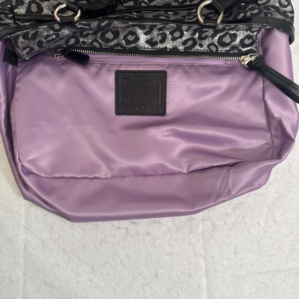 Coach Metallic Ocelot Leopard Animal Print Silver Black Satchel Vintage 14289 - Picture 11 of 13